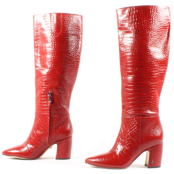 Sam Edelman Raakel Knee High Red Crocodile Boots - Picture 3 of 10